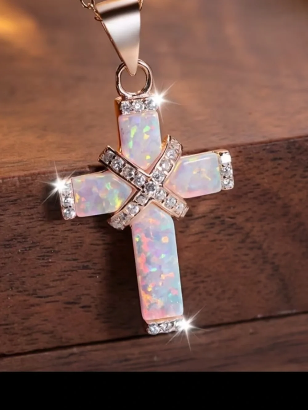 Opal Cross Pendant Necklace in Rose Gold - Women's Jewelry